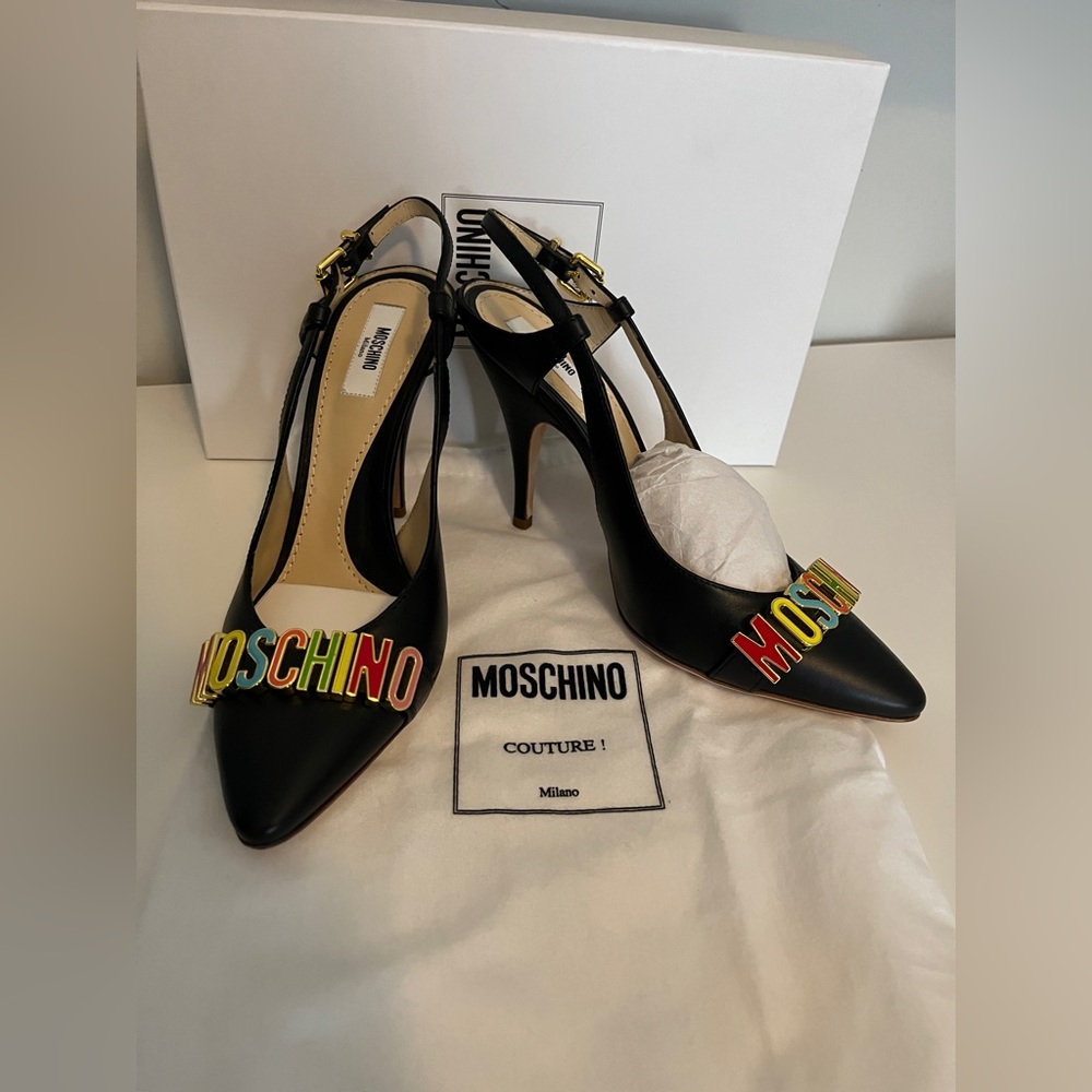 Moschino Black Stiletto Heels with Slingback Design